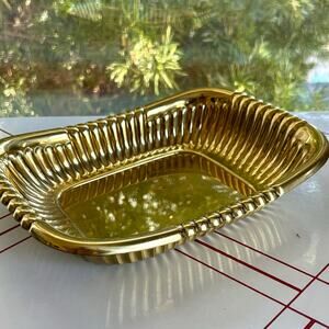 Vintage Brasscrafters Sheraton Brass Bowl Rectangular Ribbed Dish